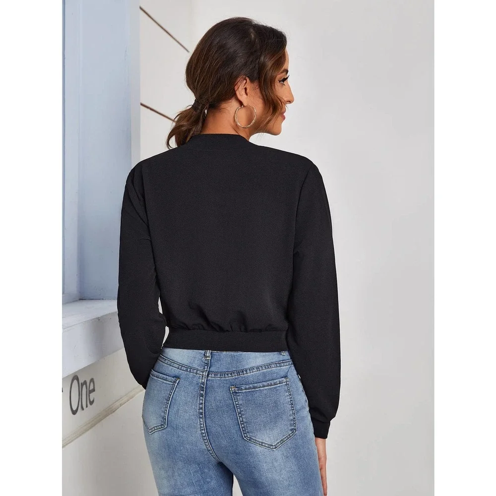 Zip Up Crop Bomber Jacket white 💙 - Picture 6 of 11